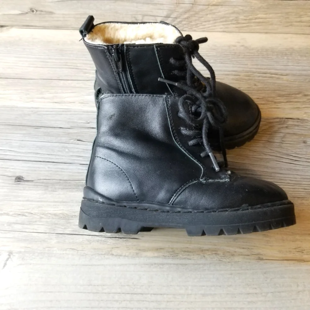 Zara Infants Black Faux Fur Lined Combat Boots